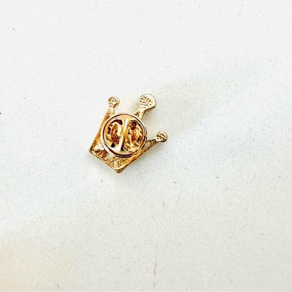 VINTAGE Gold White Clear CZ Cubic Zirconia Crystal Crown Pin Brooch Unisex Jewel - Picture 4 of 5